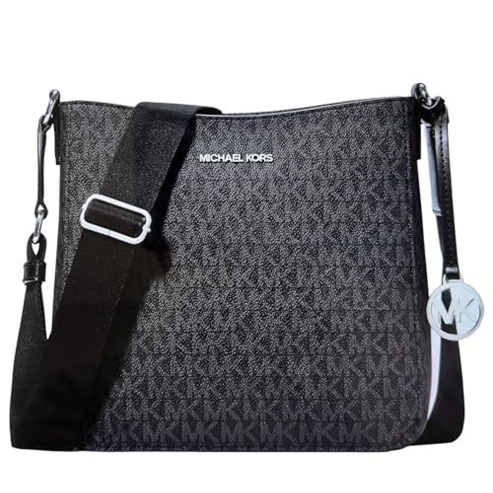 NWT Michael Kors Womens Small Leather Crossbody Bag,Black/Silver-OS